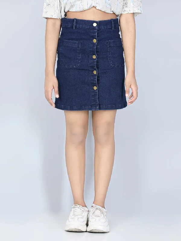 Girl's  Denim Skirt With Front Buttons - StyleStone Kid