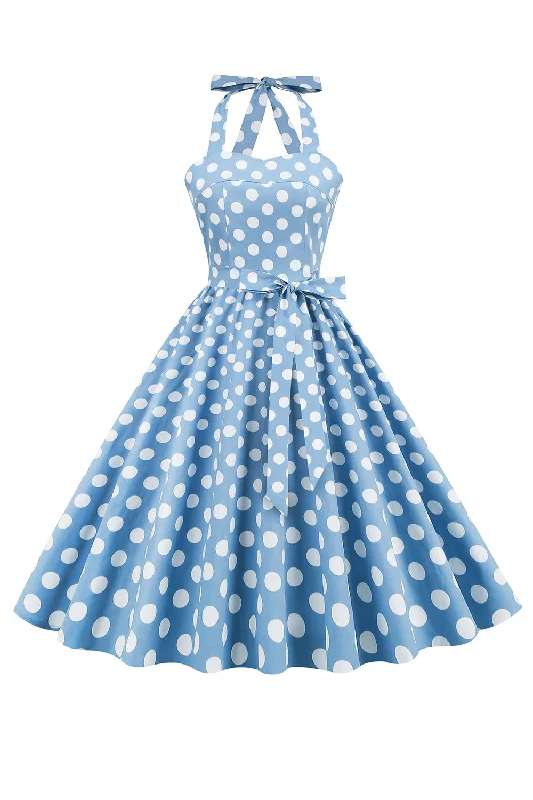 Halter Blue Polka Dots 1950s Dress