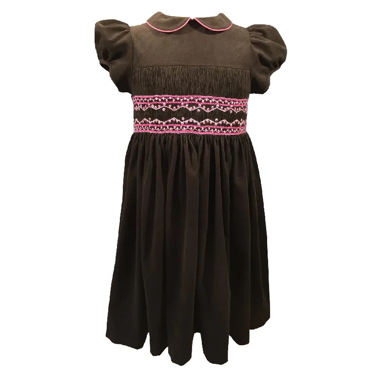 Chocolate Velvet Cerise Dress - Pink Perlin Smocks