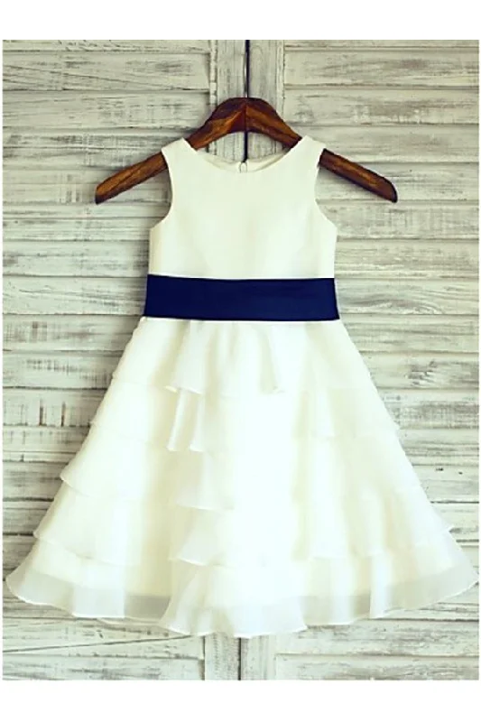 Ivory A-line Sleeveless Scoop Ruffles Floor-Length Flower Girl Dress OK715