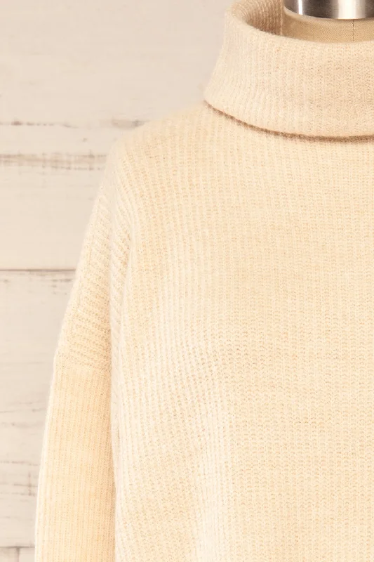 Koror Beige | Knit Turtleneck Sweater Dress