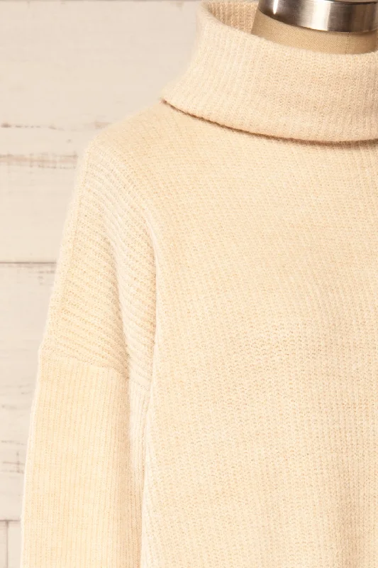 Koror Beige | Knit Turtleneck Sweater Dress