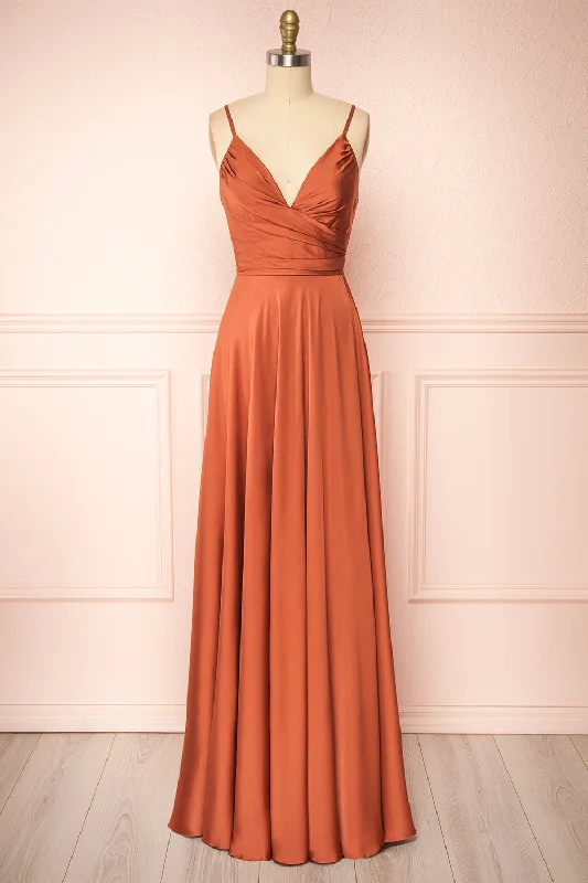 Lizza Rust | Satin Maxi Dress w/ Slit