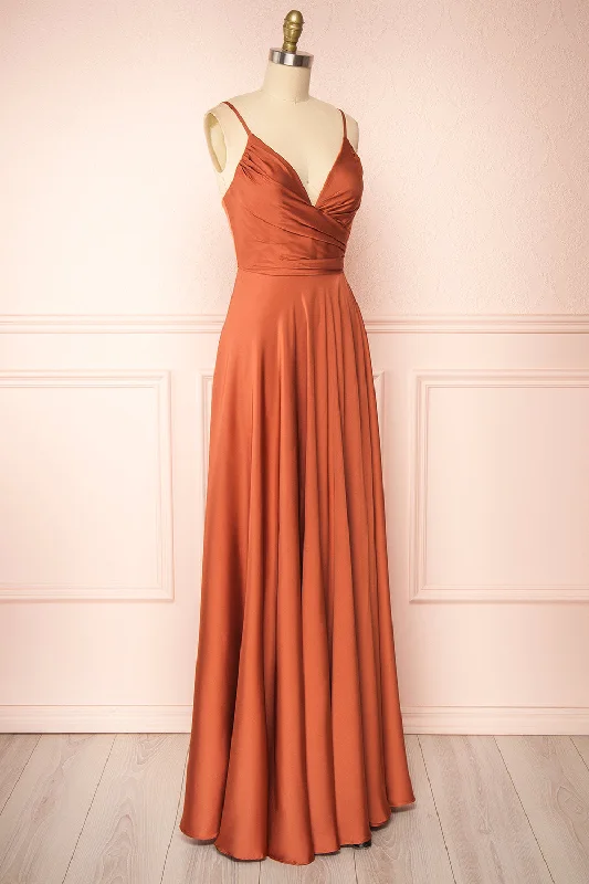 Lizza Rust | Satin Maxi Dress w/ Slit