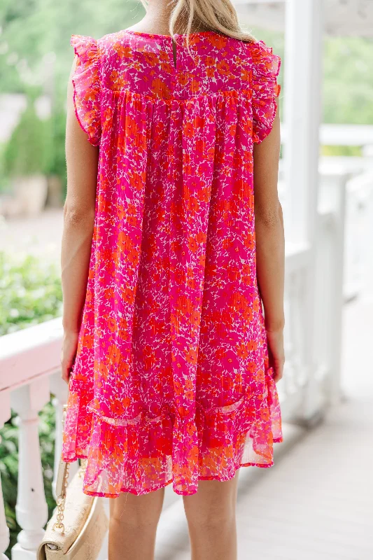 Lovely New Days Hot Pink Ditsy Floral Dress