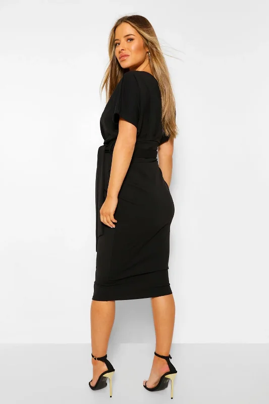 Maternity Wrap Tie Waist Dress Black