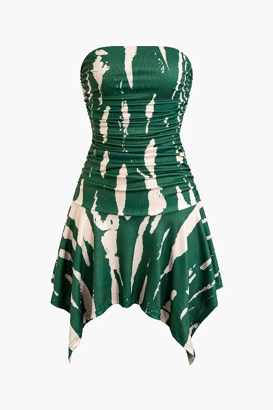 Contrast Strapless Ruched Mini Dress