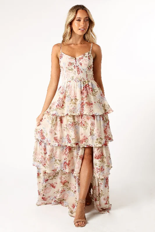 Mito Tiered Maxi Dress - Cream Floral