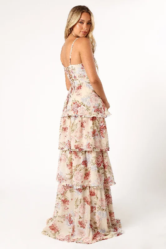 Mito Tiered Maxi Dress - Cream Floral