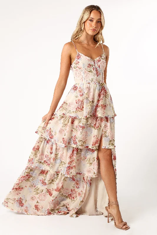 Mito Tiered Maxi Dress - Cream Floral