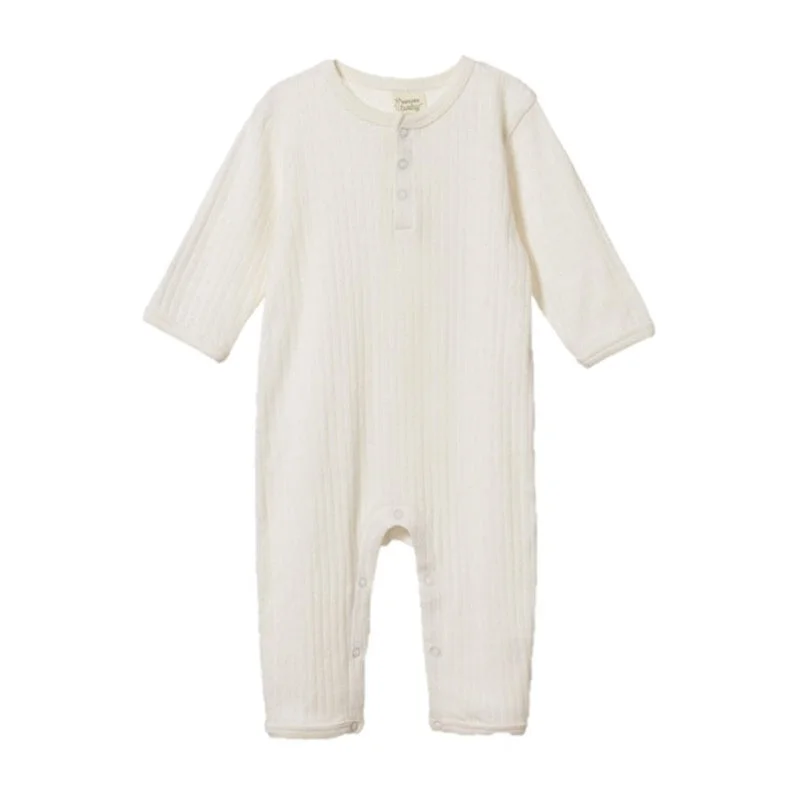 Nature Baby - Pointelle Henley Pyjama Suit - Natural