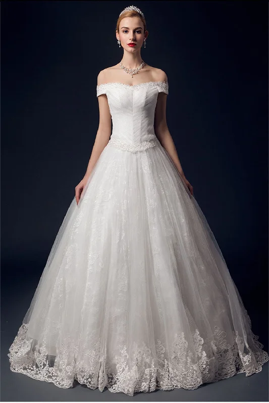 Off Shoulder Long Big Ball Gowns Wedding Dress For Women W15