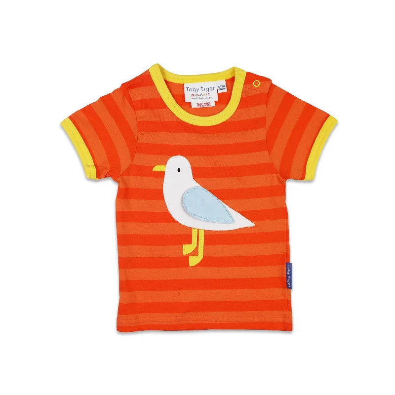 Organic Striped Seagull Applique Short Sleeve Shirt