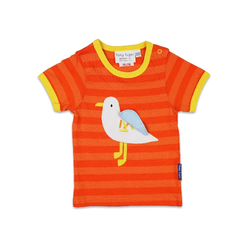 Organic Striped Seagull Applique Short Sleeve Shirt