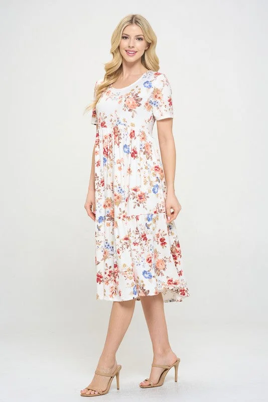 Plus Tiered Midi Dress in Ivory Floral Style 333