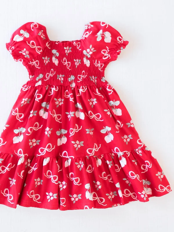 Puff Sleeve Dress - Sweet Strawberry Glaze