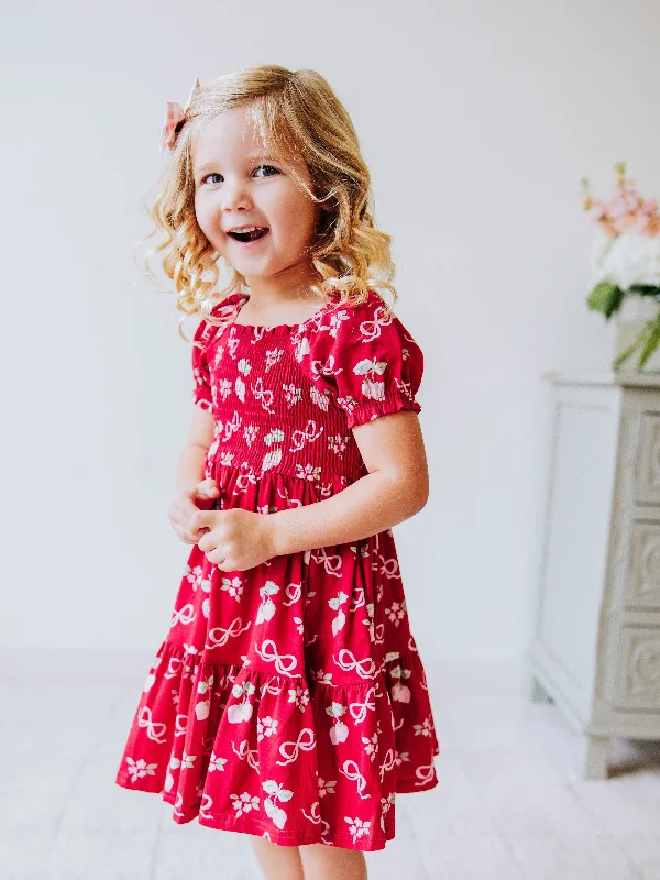 Puff Sleeve Dress - Sweet Strawberry Glaze