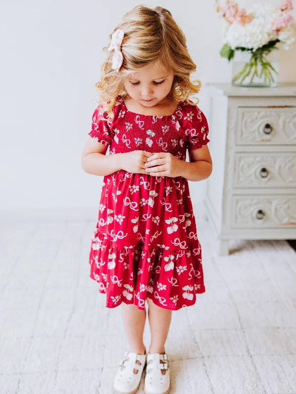 Puff Sleeve Dress - Sweet Strawberry Glaze