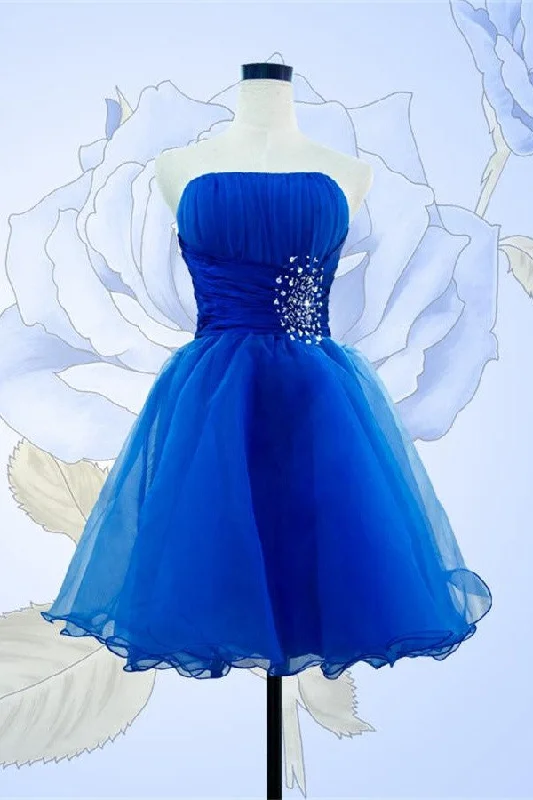 Royal Blue Short Prom Dresses Sparkly Strapless Homecoming Dress K279