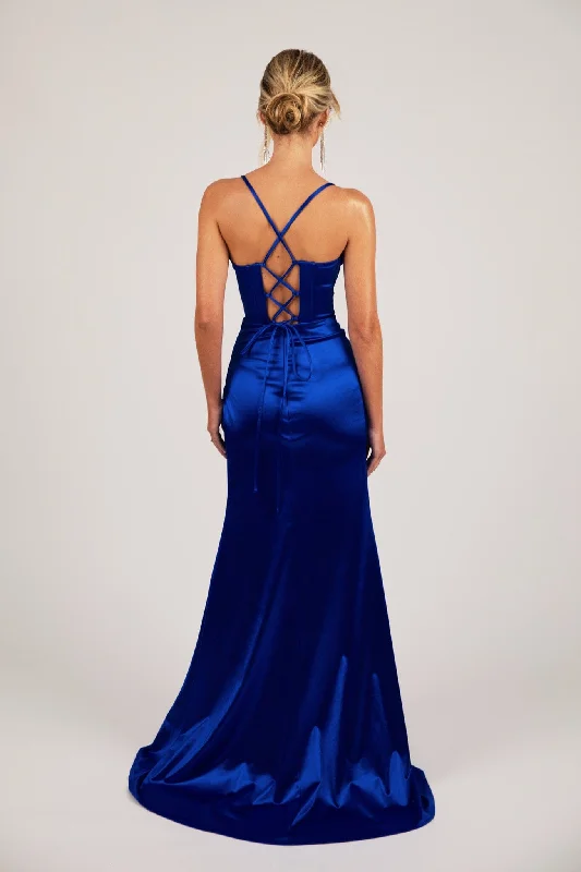 SHANTE Lace Up Back Corset Gown - Royal Blue