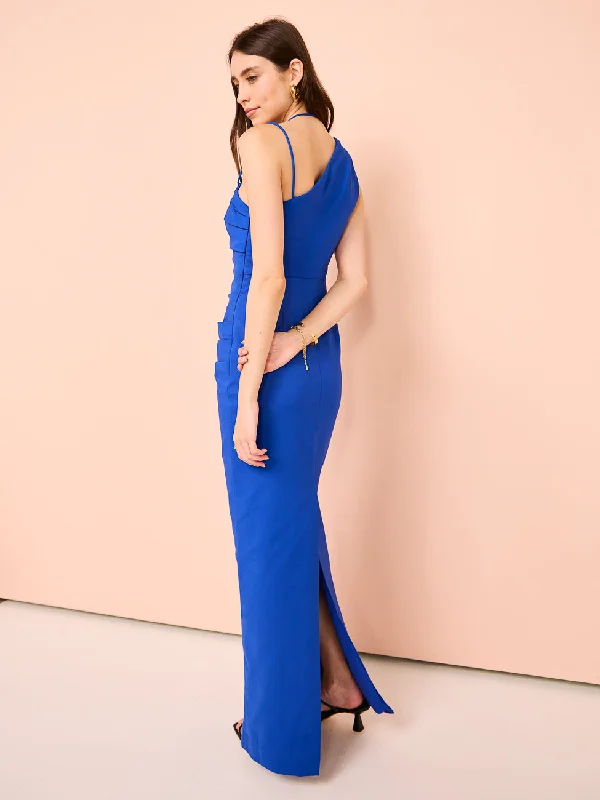 Shona Joy Lani Asymmetrical Gathered Maxi Dress in Azure