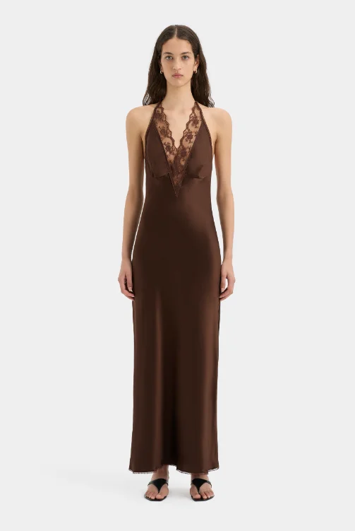 SIR. Aries Halter Gown - Chocolate