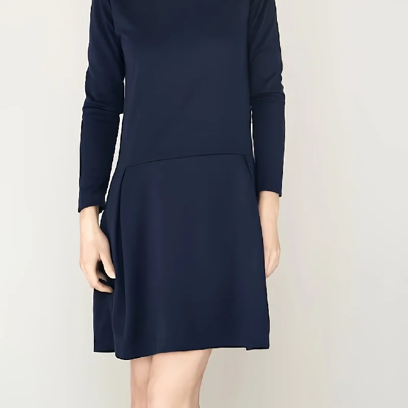 Sixsr Solid Boat Neck Mini Dress, Casual Long Sleeve A Line Dress, Women's Clothing