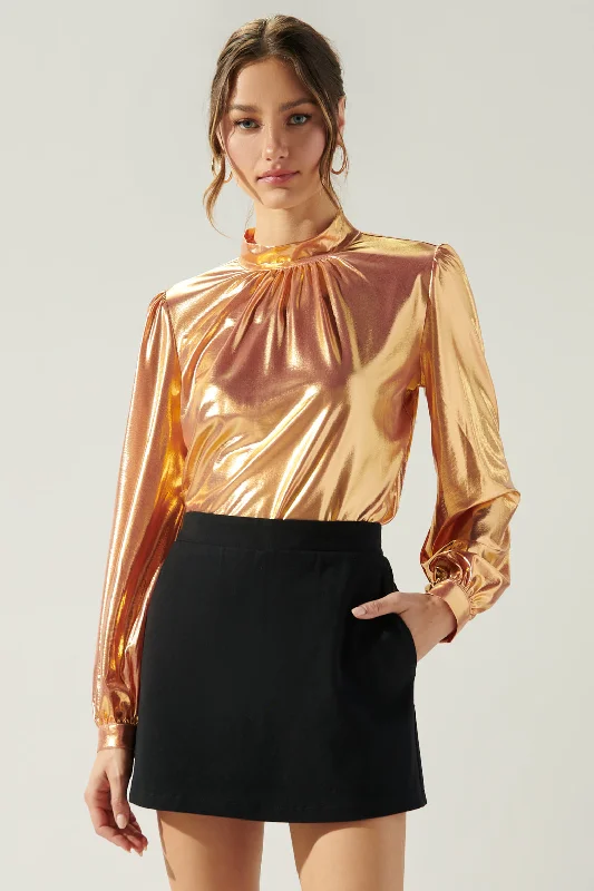 Space Out Liquid Satin Mock Neck Top