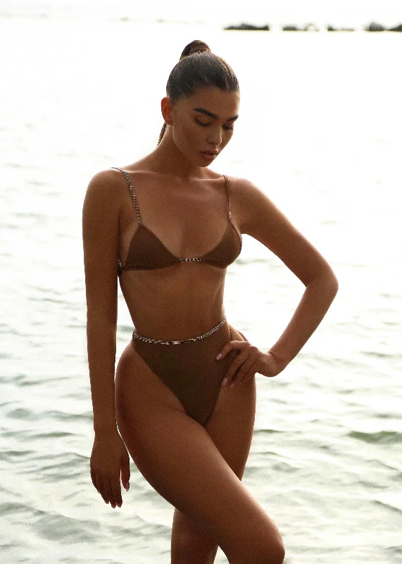 THE BROWN DIAMANTE BANDAGE BIKINI HIGH RISE