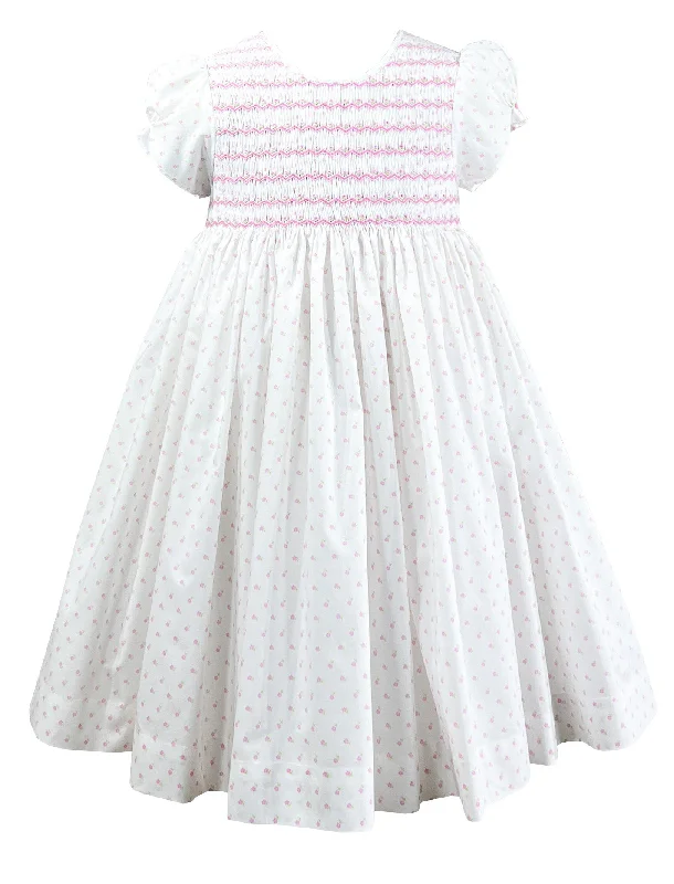 White and Pink Daisy Preppy Smocked Dress