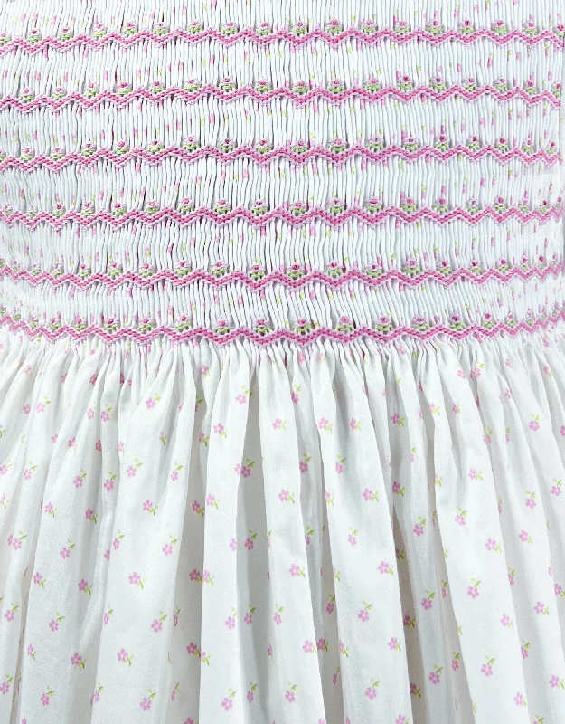 White and Pink Daisy Preppy Smocked Dress