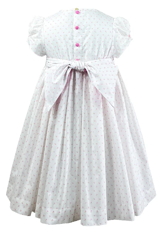 White and Pink Daisy Preppy Smocked Dress