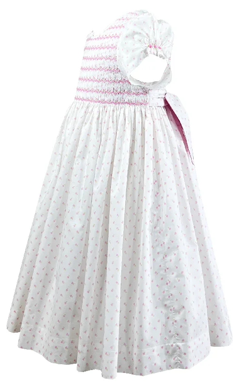 White and Pink Daisy Preppy Smocked Dress