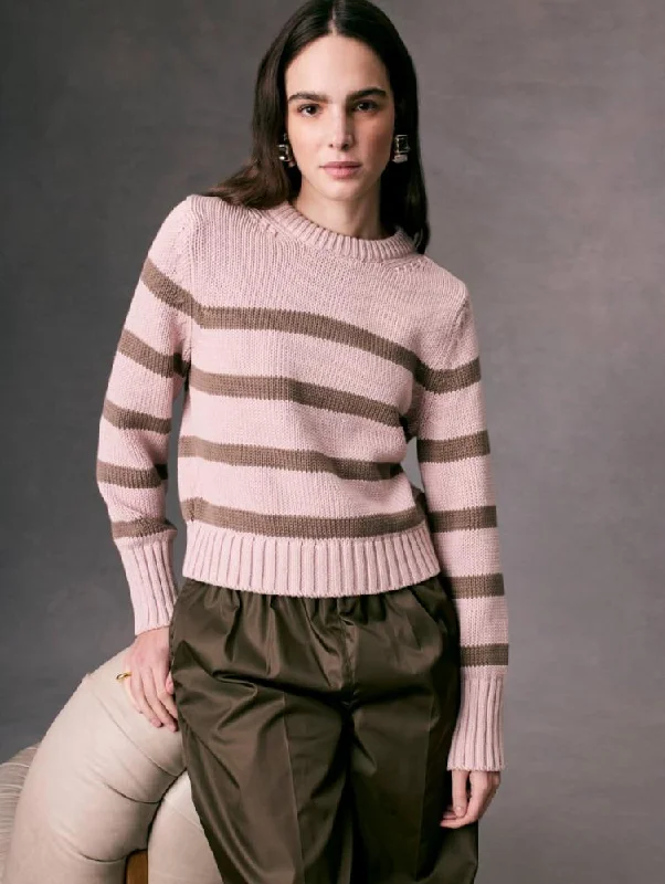 White + Warren Organic Cotton Striped Sweater in Blush/Mocha