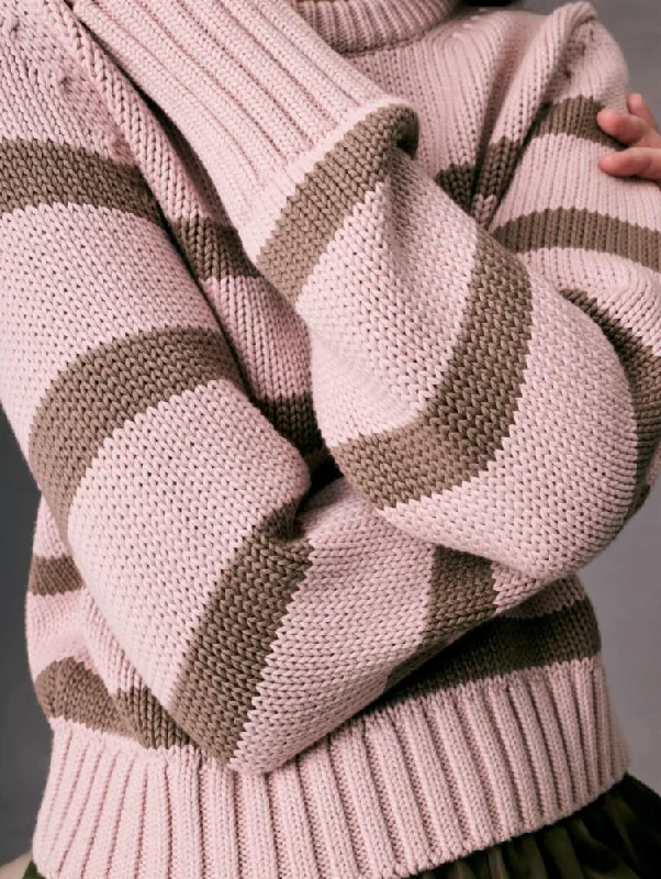 White + Warren Organic Cotton Striped Sweater in Blush/Mocha