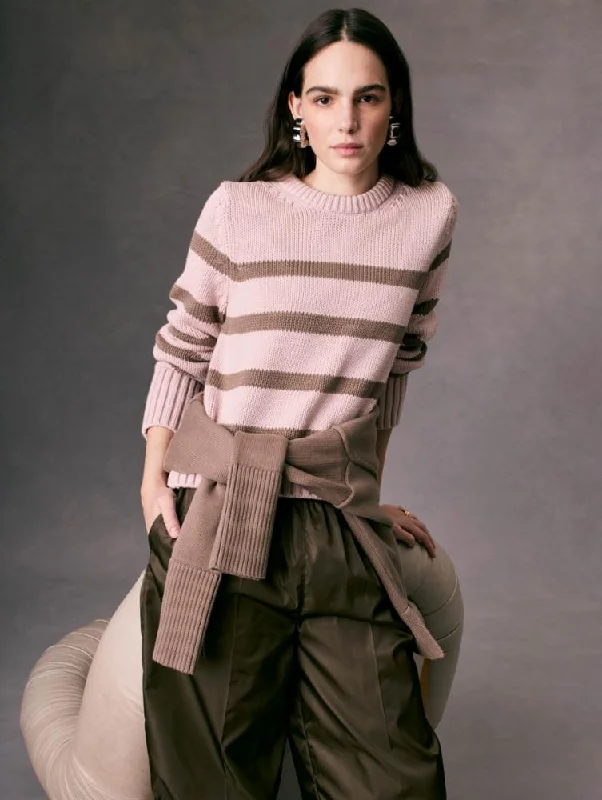 White + Warren Organic Cotton Striped Sweater in Blush/Mocha