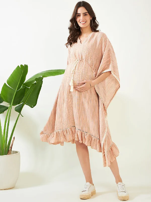 Women's Blush Striped Maternity Dress - The Kaftan Company