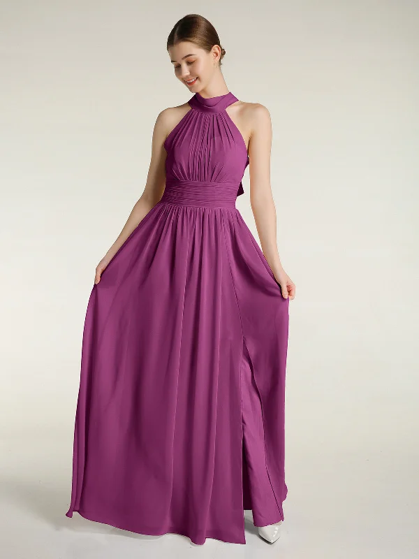 High Neck Full Length Dresses with Slit Orchid