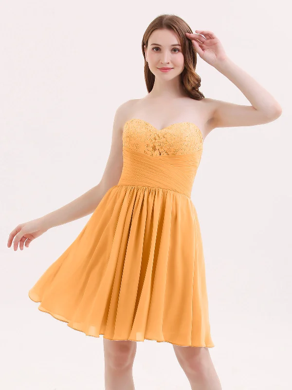 Strapless Short Chiffon Dress with Sweetheart Neck Tangerine