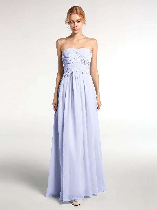 Strapless Sweetheart Neck Long Chiffon Bridesmaid Dresses Lavender