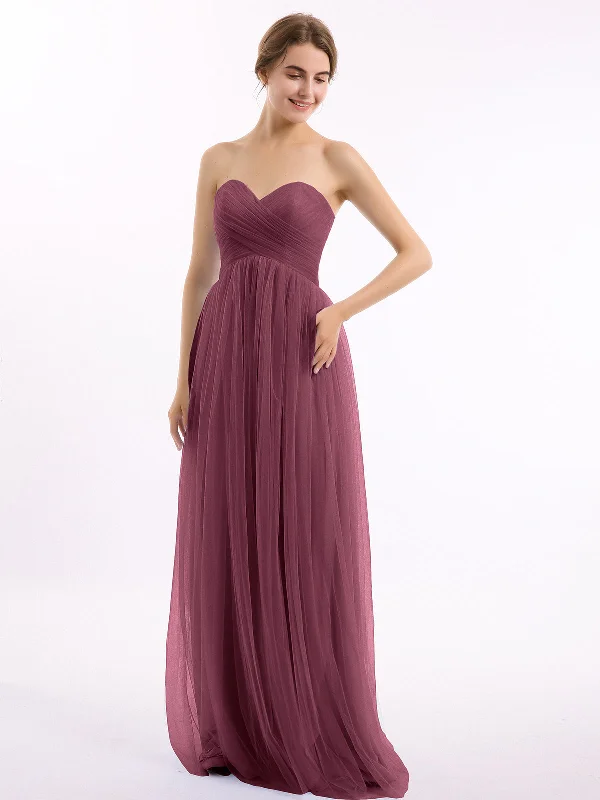 Sweetheart Neck Strapless Empire Tulle Dresses-Mulberry