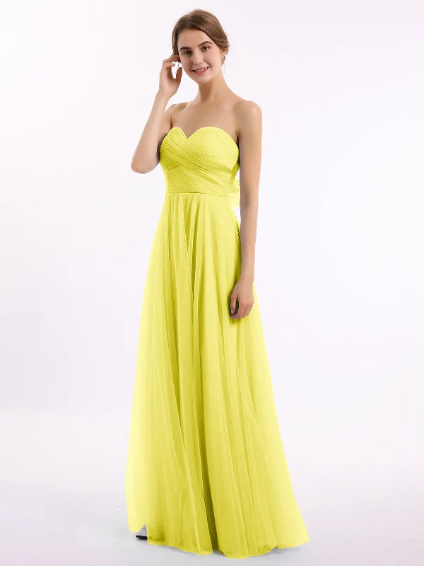 Sweetheart Strapless Neck Tulle Dresses with Bow-Lemon