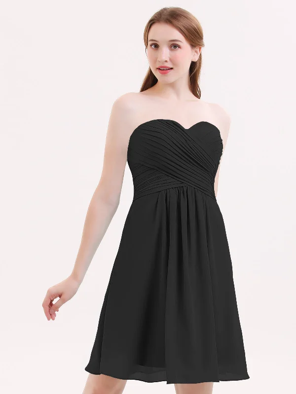 Short Strapless Bridesmaid Dress with Sweetheart-Black