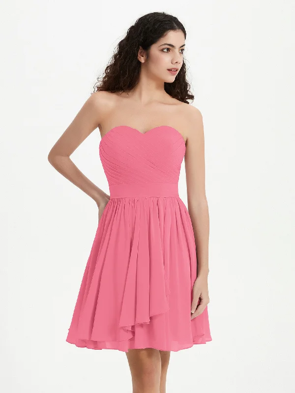 Strapless Sweetheart Neck Mini Dresses-Watermelon