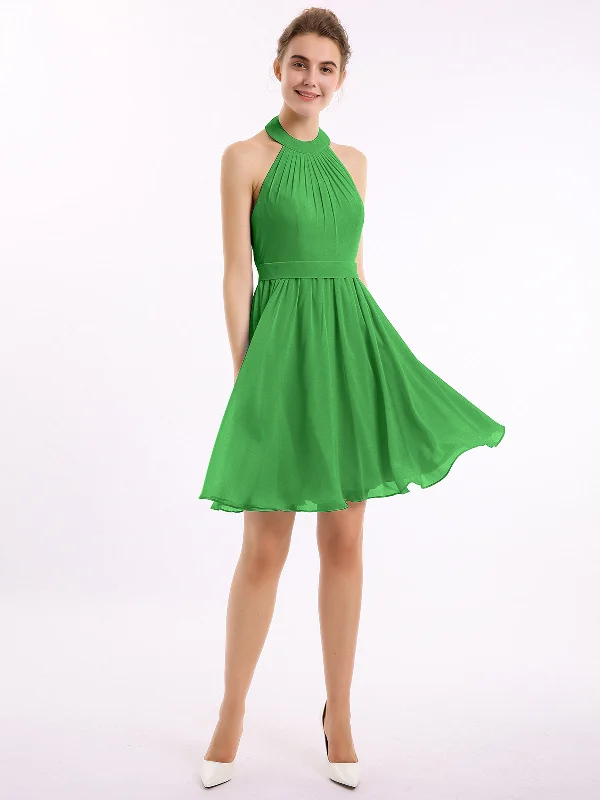 Halter Chiffon Short Bridesmaid Dresses-Green