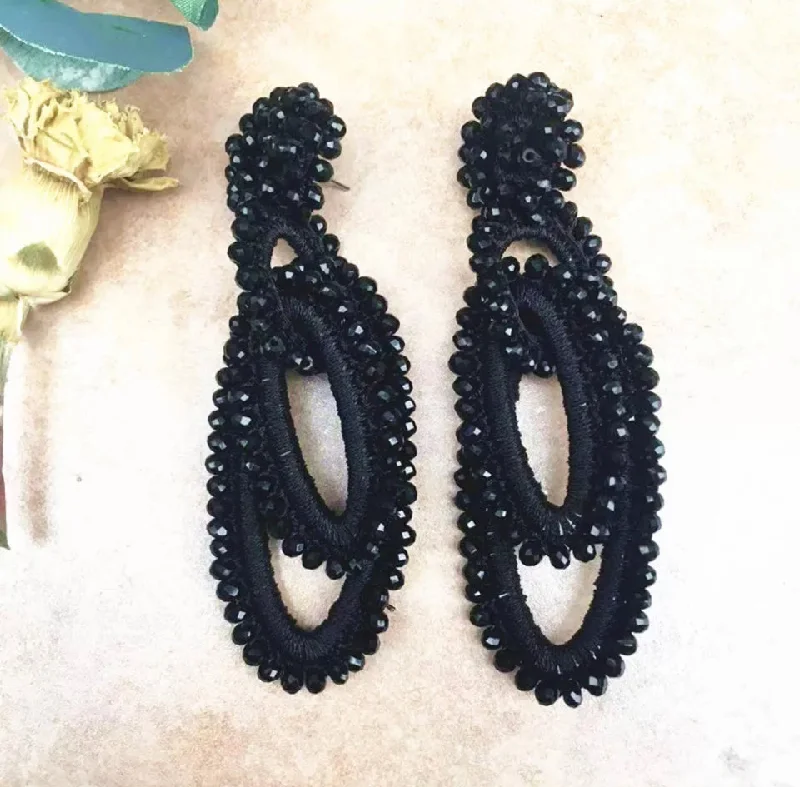 Baroque Silk Crystal Boho Earring Black