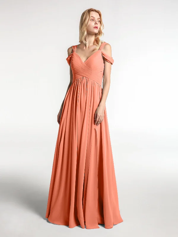 Cold Shoulder Empire Waist Max Dress with Slit Sunset