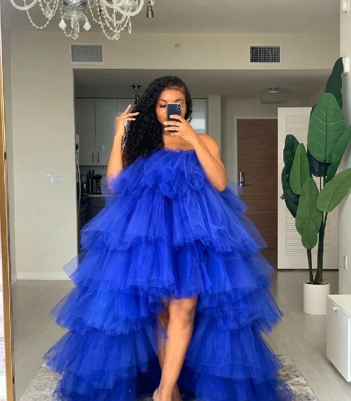 sixsr Fashion Hi Low Puffy Tiered Tulle Women Drsee Plus SizeTo Party Dresse Pretty Tulle Dressing Royal Blue Tutu Women Orchid Dress