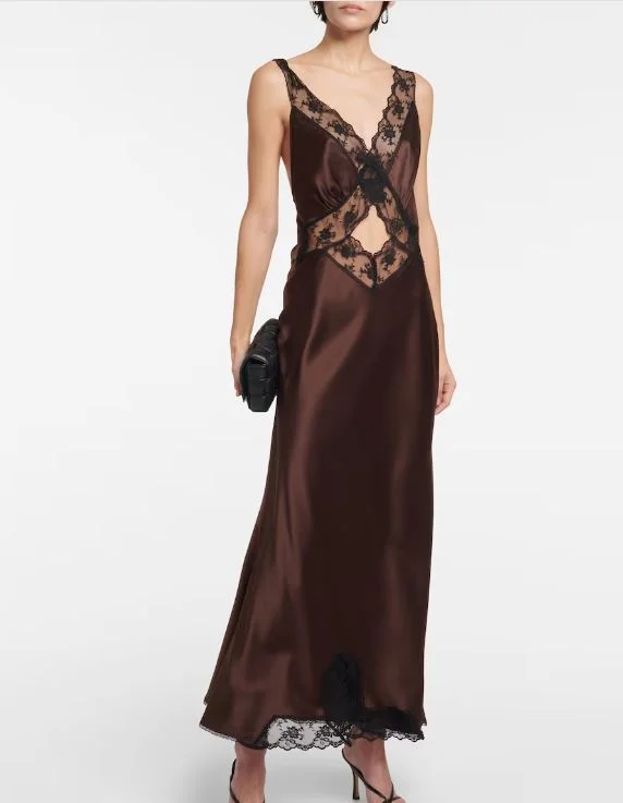 Hire SIR THE LABEL Aries Cut Out Gown in Chocolate Brown Black