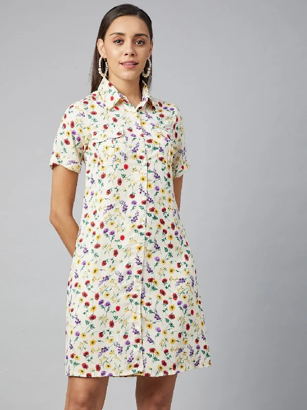 Women's Multi Floral Polyester Shirt Dress - Stylestone